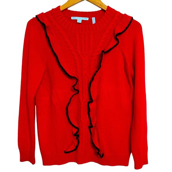 Draper James Anna Red Ruffle Cable Knit Sweater Size M - Picture 6 of 9